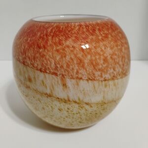 VTG Murano Blown Cased Art Glass Vase Speckled Orange Brown 5” Round